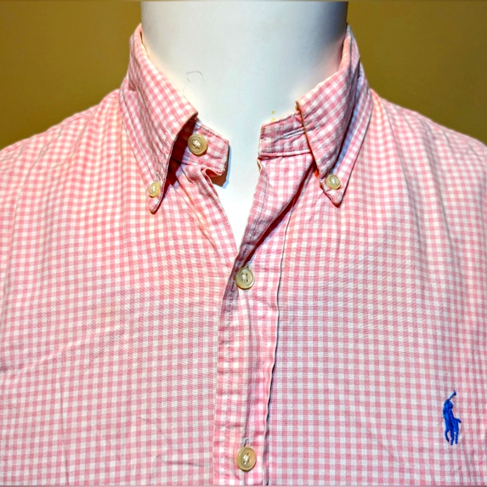 Ralph Lauren men's pink checkered Oxford button down
